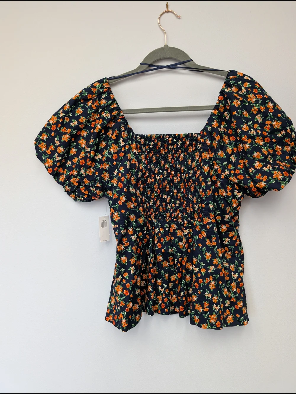 Old Navy Black Floral Square-Neck Puff Sleeve Blouse